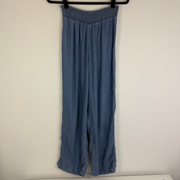 Angels Forever Young Womens Smocked High Rise Light Blue Straight Pants Medium - Picture 1 of 9